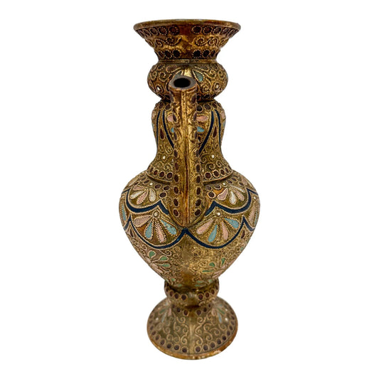 Victorian Wilhelm Schiller & Sohn pottery baluster ewer in Islamic style