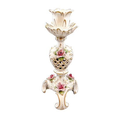Vintage German porcelain Plaue Schierholz floral candlestick in Rococo style