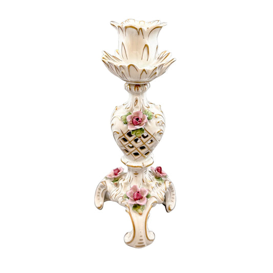 Vintage German porcelain Plaue Schierholz floral candlestick in Rococo style