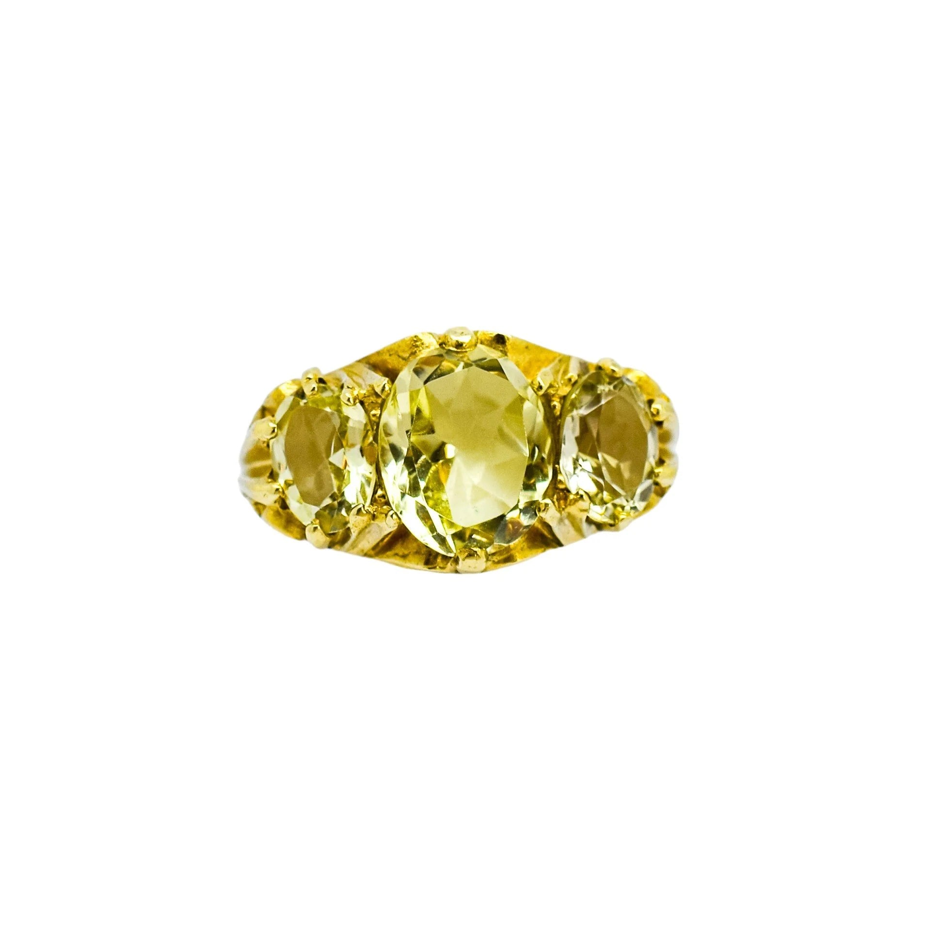 1970's 9ct yellow gold lemon citrine statement trilogy ring, size N ½