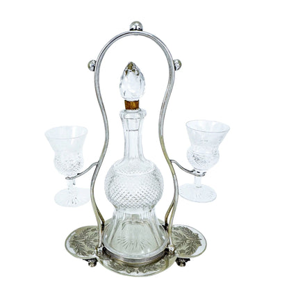 Victorian Edinburgh crystal 'Thistle' decanter set, 2 cordial glasses