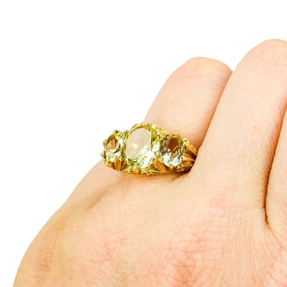 1970's 9ct yellow gold lemon citrine statement trilogy ring, size N ½