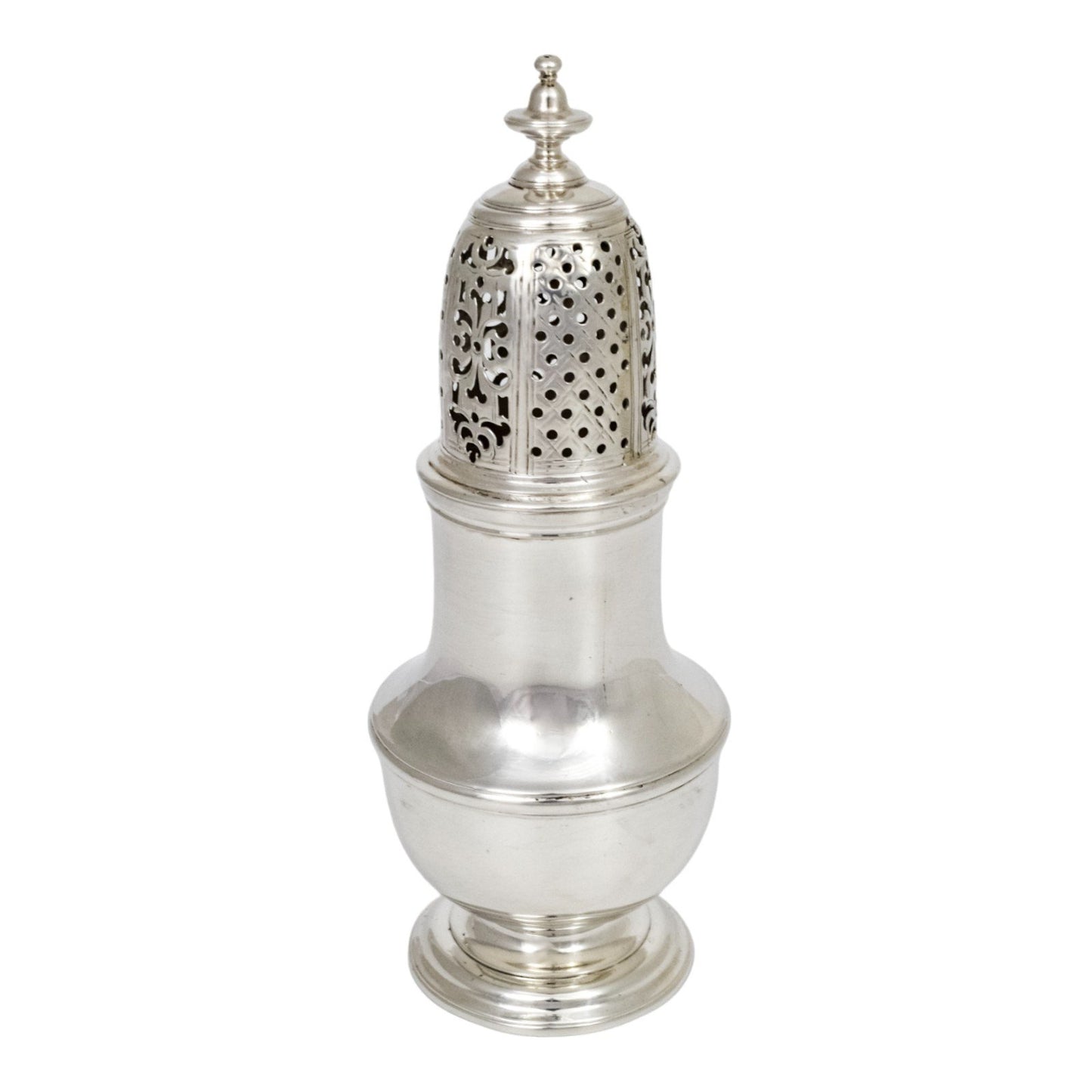George II large sterling silver pepper pot / sugar sifter, Samuel Wood, 1740