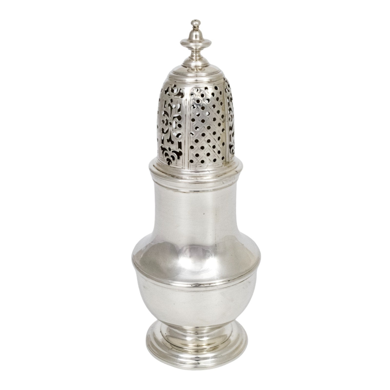 George II large sterling silver pepper pot / sugar sifter, Samuel Wood, 1740