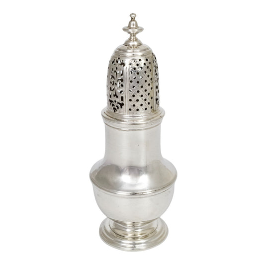 George II large sterling silver pepper pot / sugar sifter, Samuel Wood, 1740