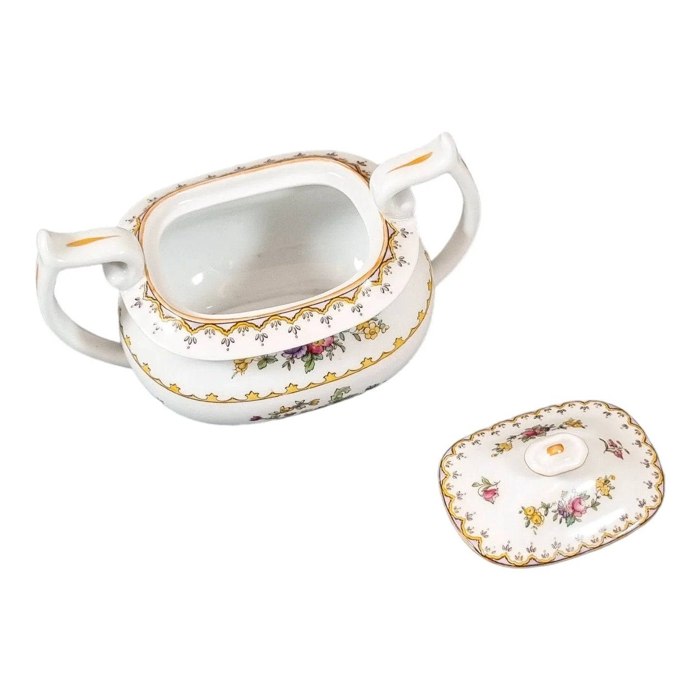 Spode bone china "Peplow" sugar bowl for Harrods, Chinoiserie flowers Rd. 568948