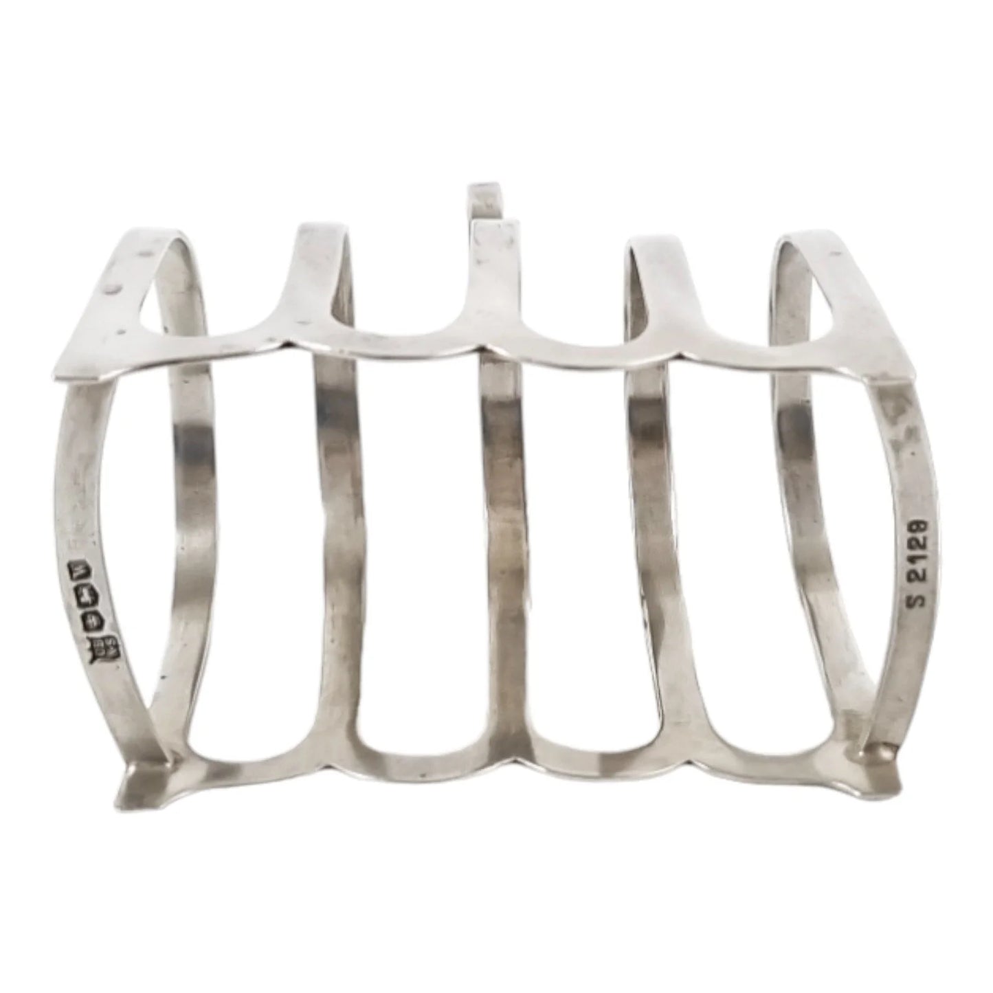Art Deco sterling silver 5-bar 4 slot bachelor domed toast rack, circular form