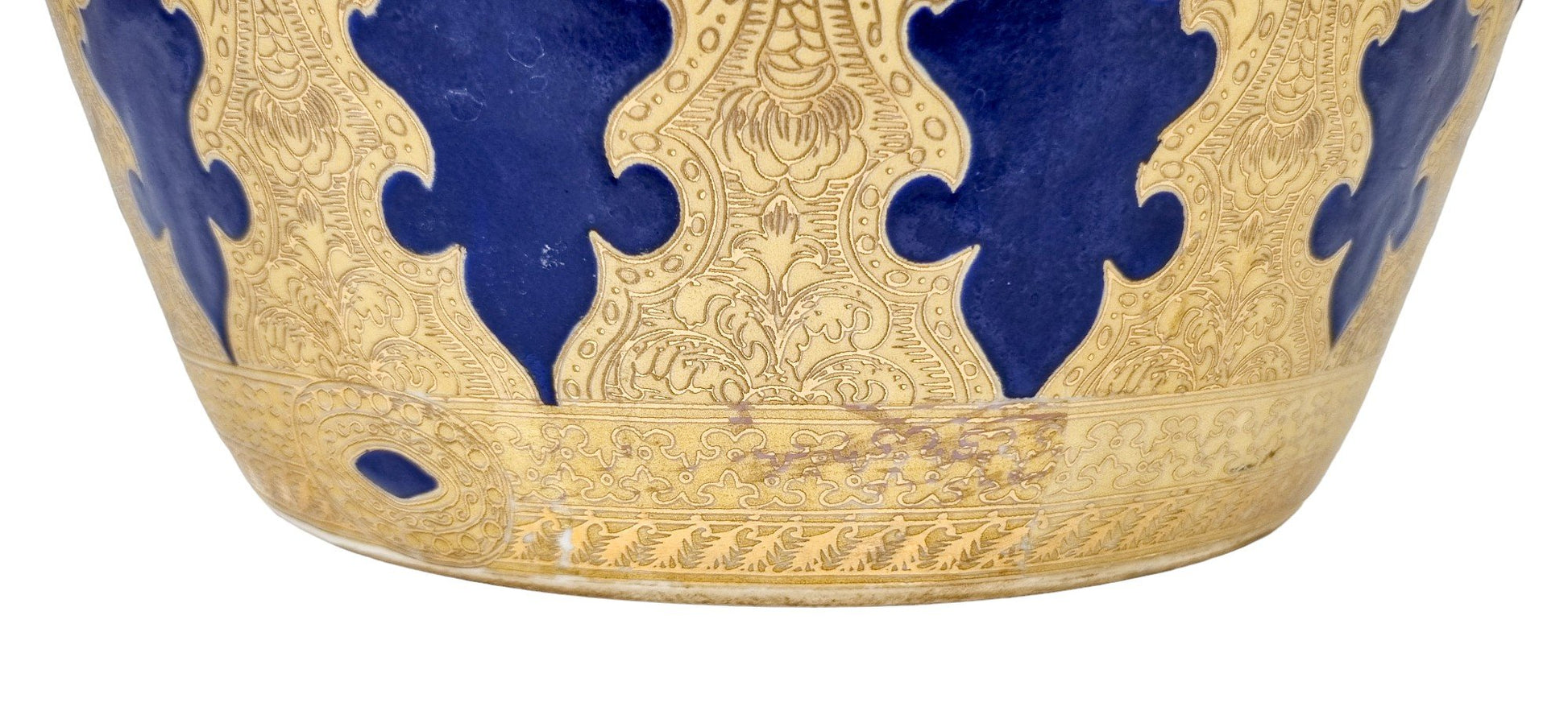 Chinese export porcelain lidded floor vase, cobalt blue and 24kt gold