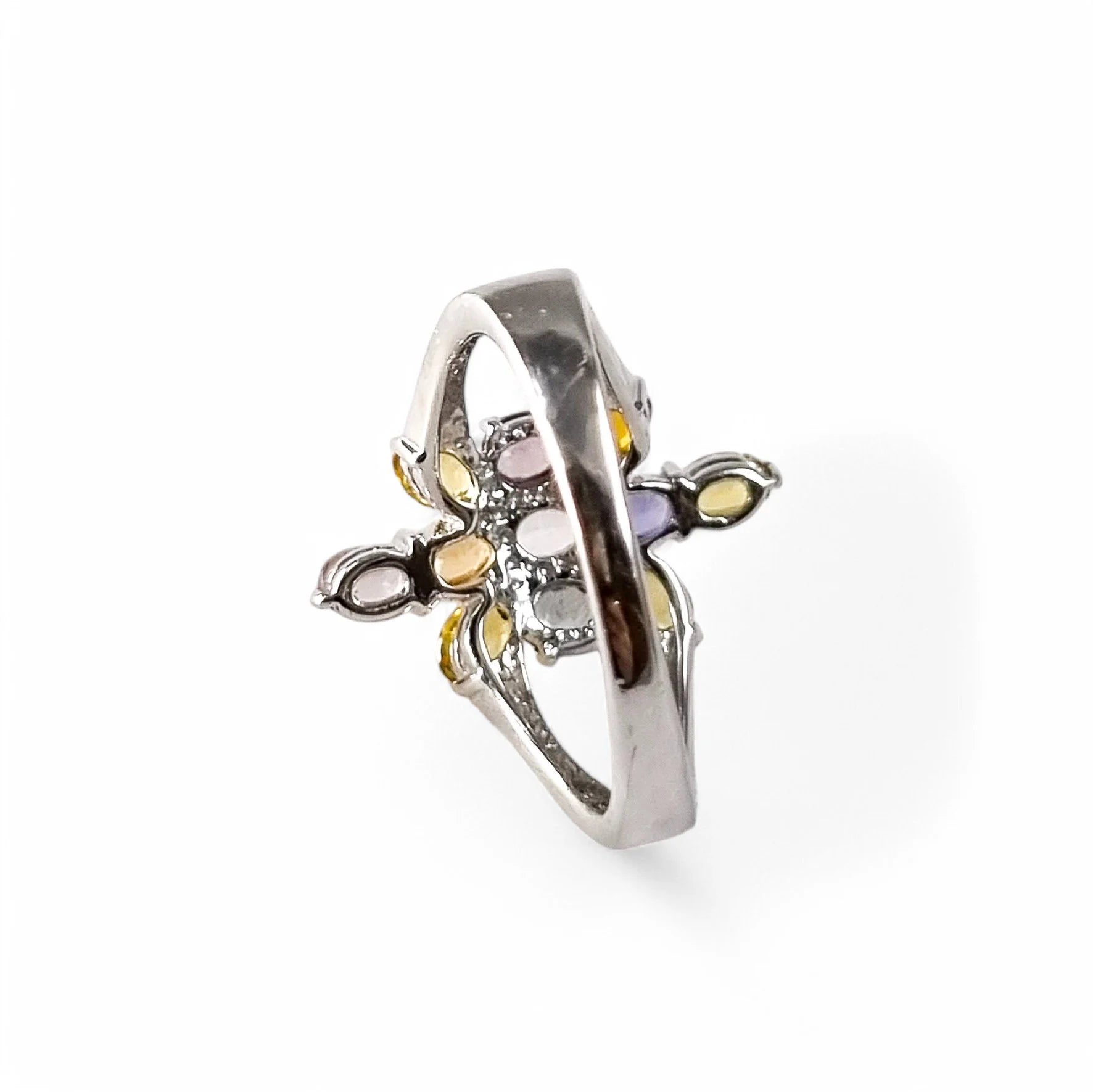 2ct multicolour sapphire 9ct white gold cluster ring, six-colour floral design, N 1/2