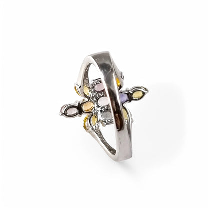 2ct multicolour sapphire 9ct white gold cluster ring, six-colour floral design, N 1/2