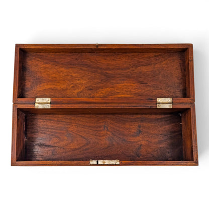 Victorian walnut piqué glove box with lock and key