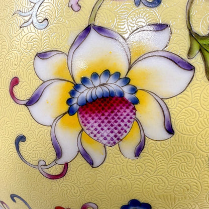 Chinese Guangxu yellow ground Yangcai floral Yuhuchunping porcelain vase in Qianlong style