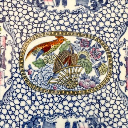 Art Deco Chinoiserie William Adams pair octagonal plates, Chinese Bird pattern
