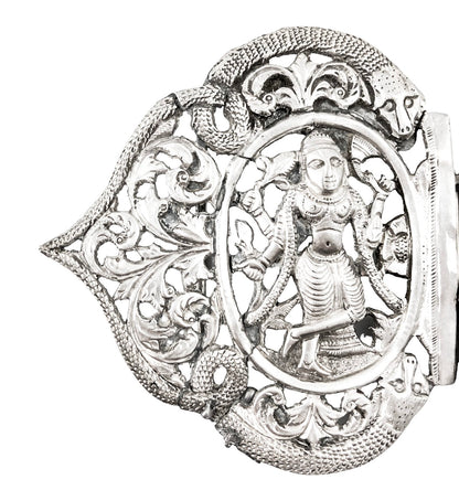 Indian / Burmese Colonial silver belt buckle with deities, snakes and foliage