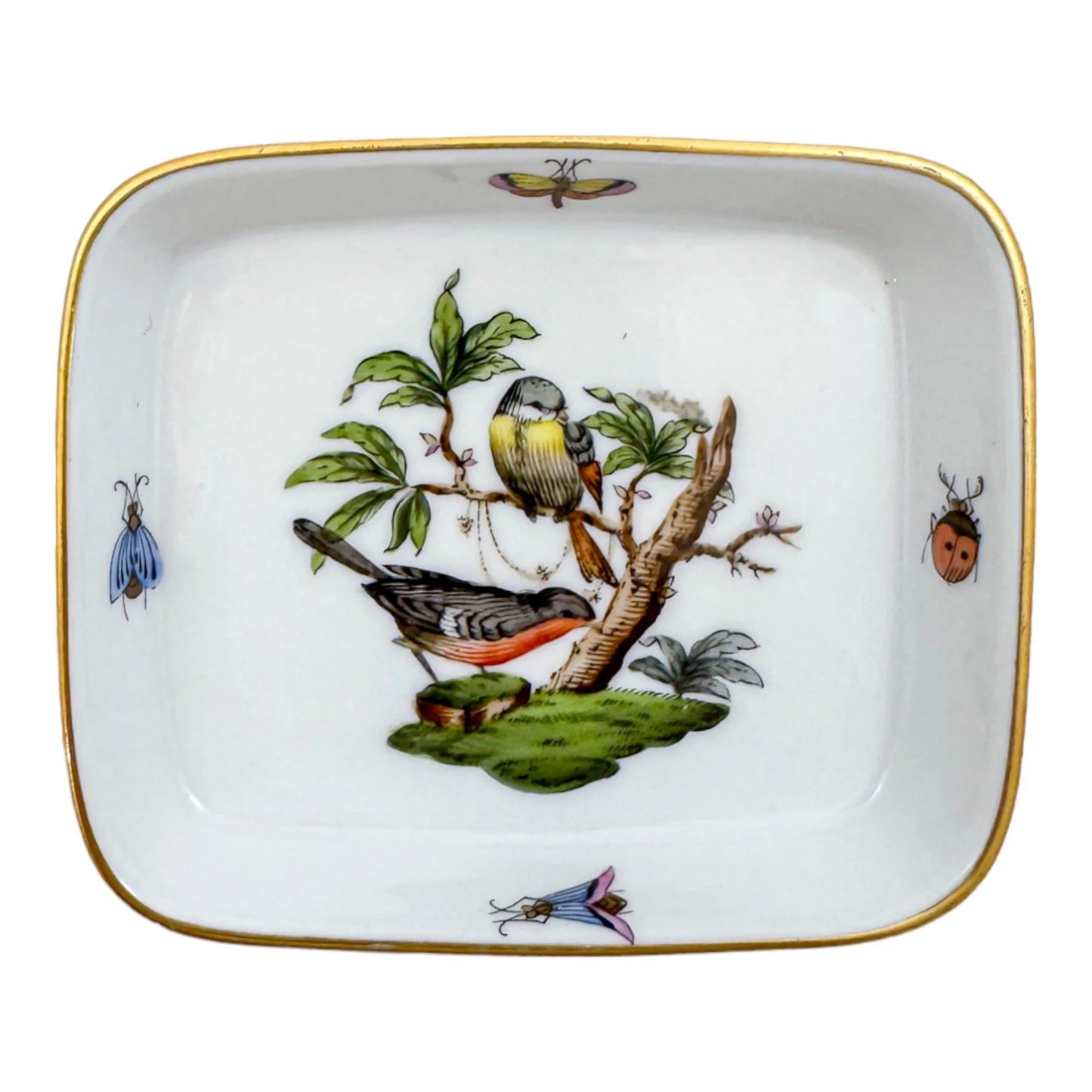 Vintage Hungarian Herend porcelain pair trinket / pin dish, Rotschild bird pattern