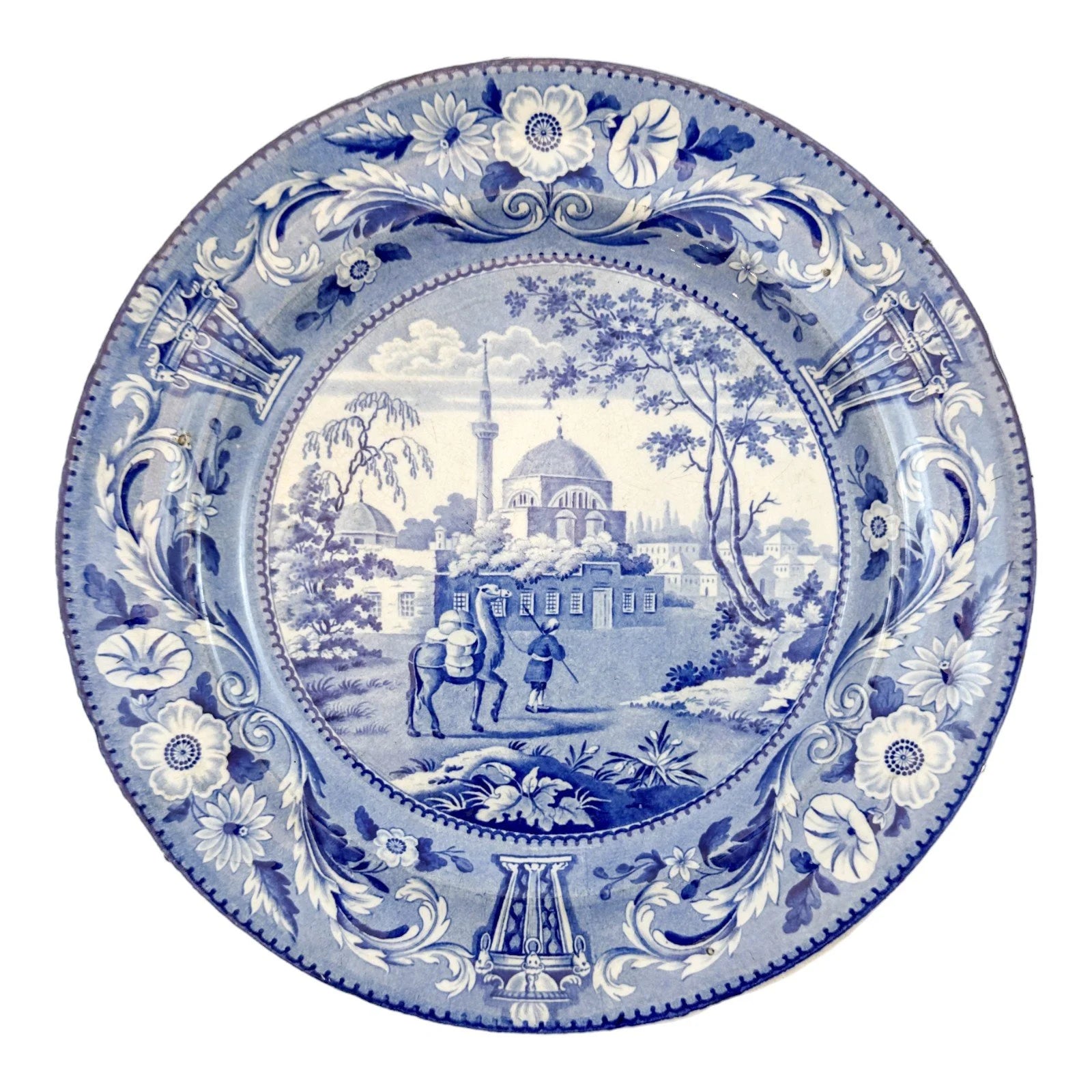 Georgian Staffordshire blue and white transferware Tchiurluk Ottoman dinner plate
