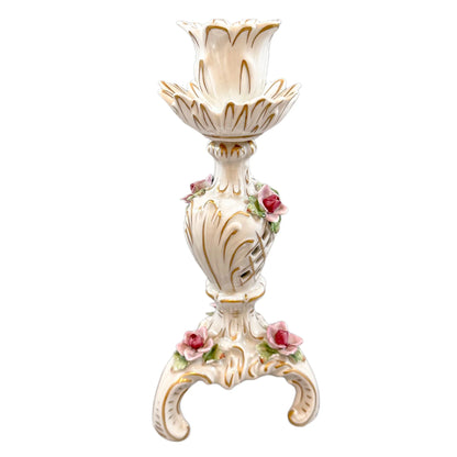 Vintage German porcelain Plaue Schierholz floral candlestick in Rococo style