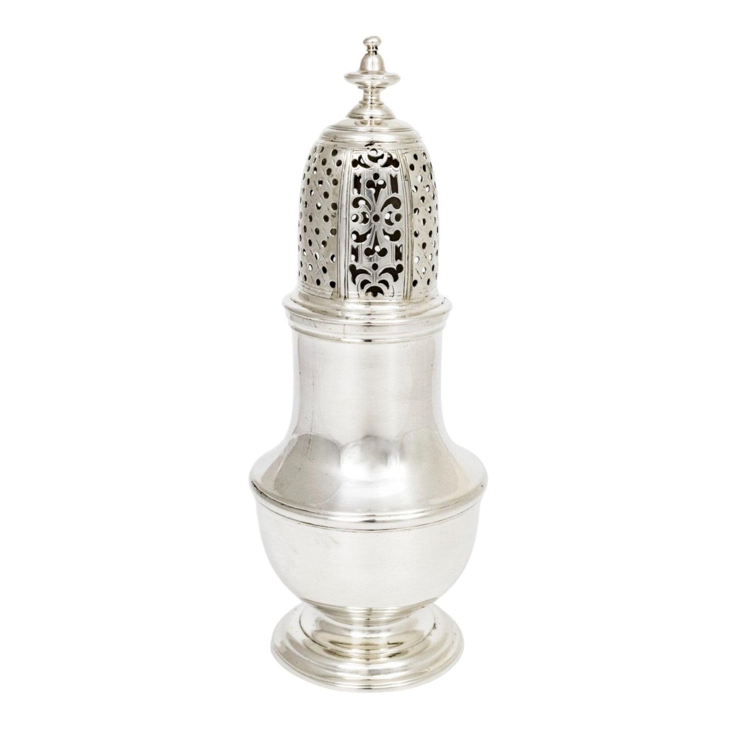 George II large sterling silver pepper pot / sugar sifter, Samuel Wood, 1740