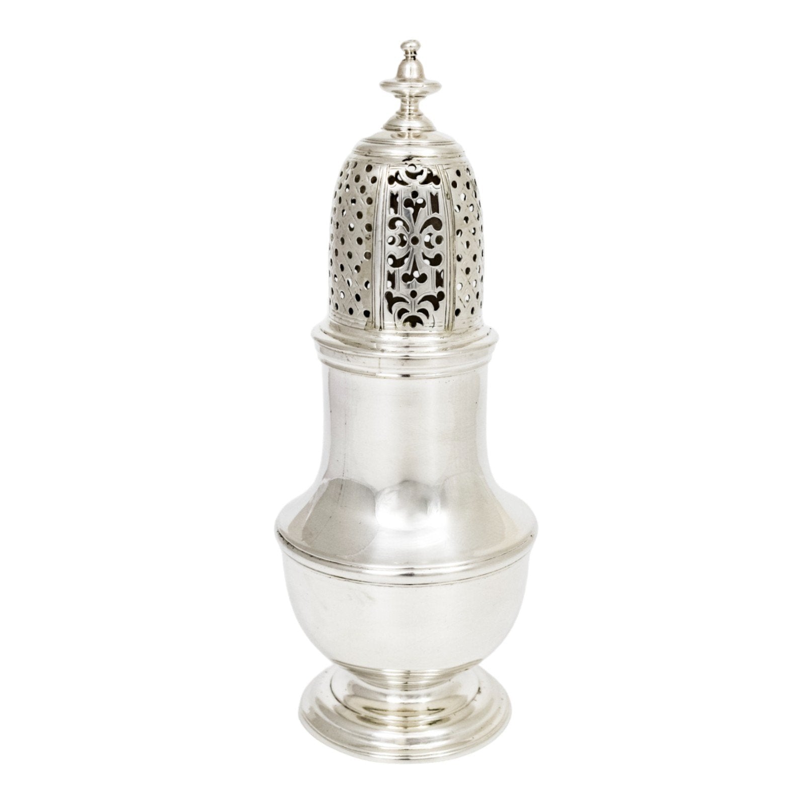 George II large sterling silver pepper pot / sugar sifter, Samuel Wood, 1740