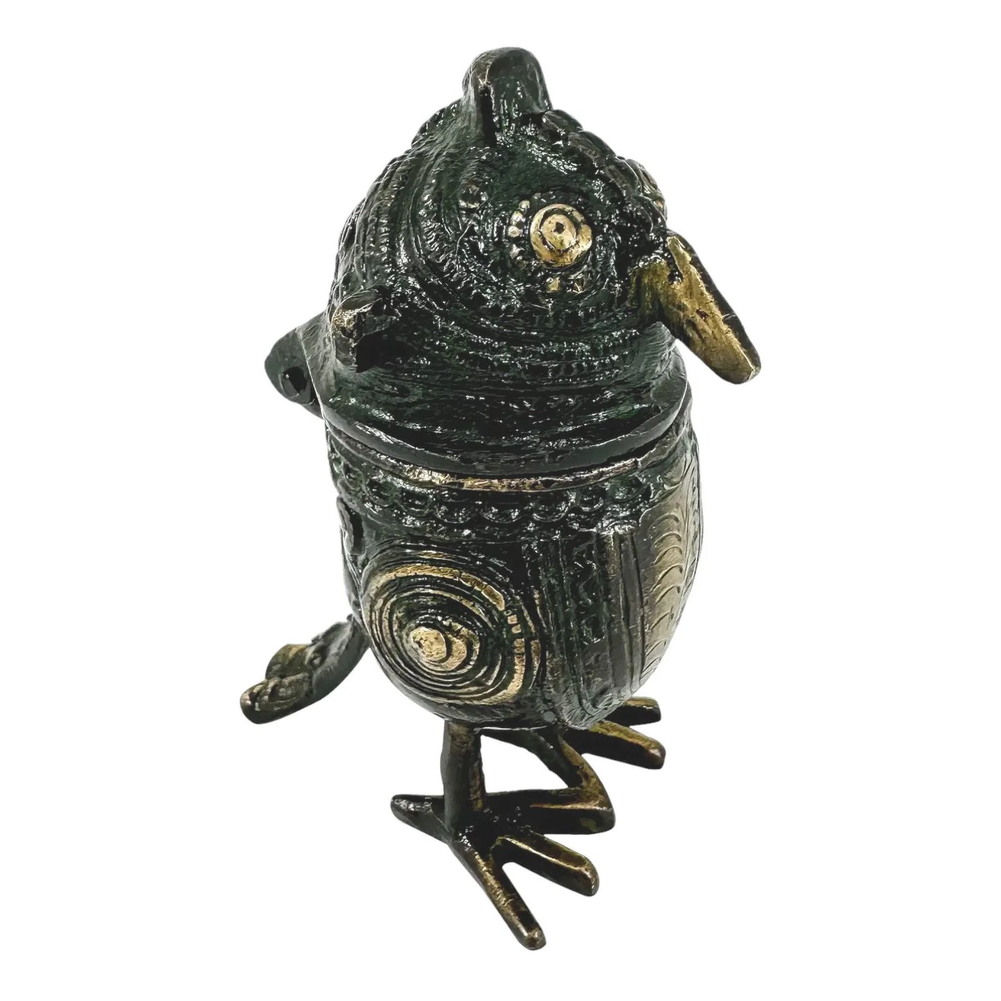 Antique Indian bronze Dhokra owl box / container with a hinged lid