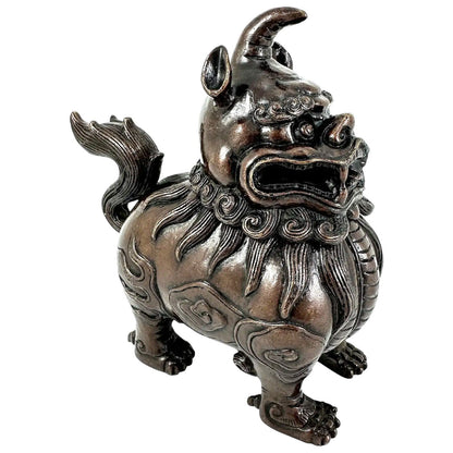 Chinese Luduan mythical unicorn beast bronze censer / incense burner
