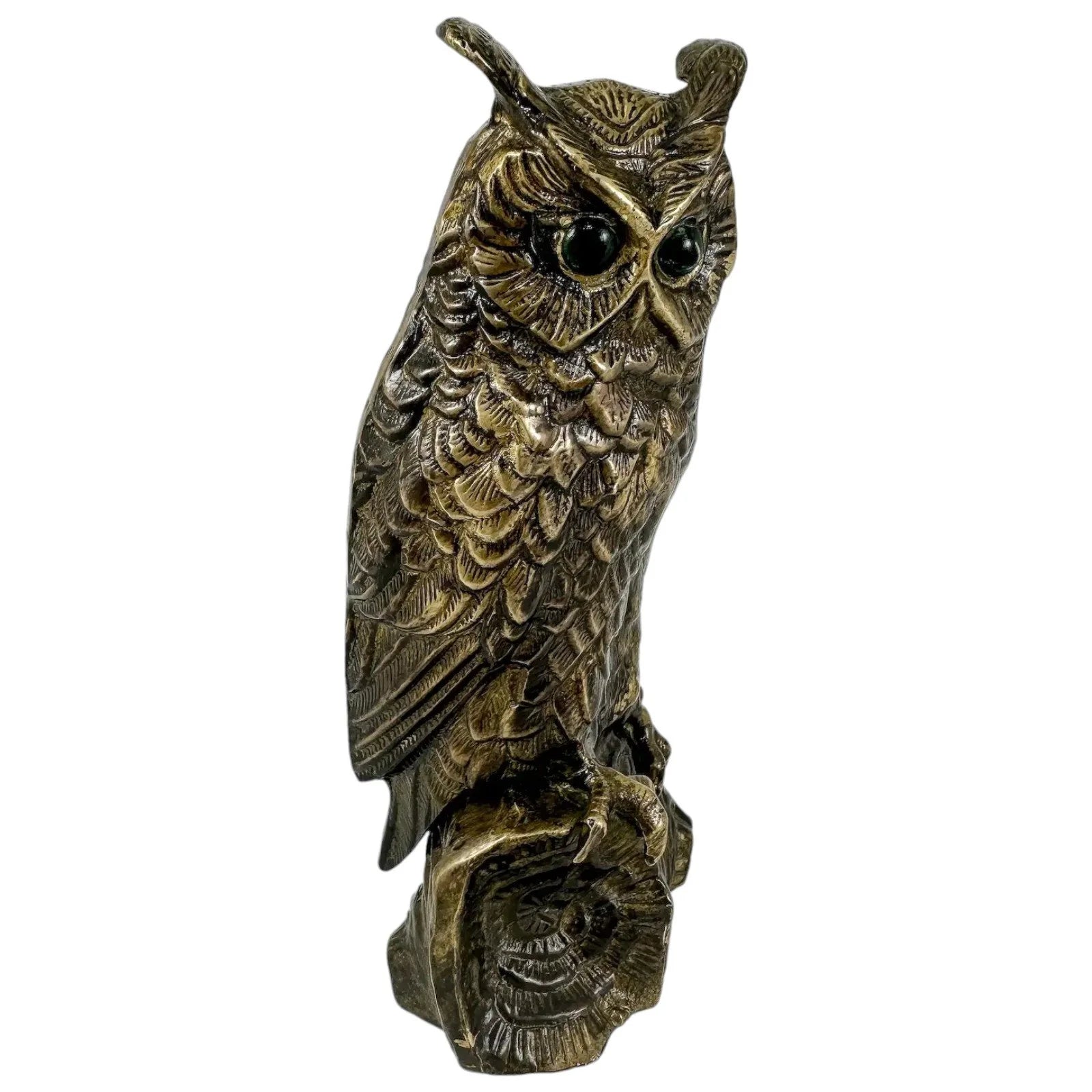 Antique Austrian bronze sculpture / figure of long-eared owl on log
