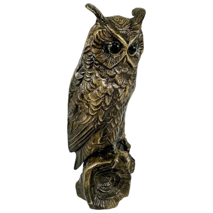 Antique Austrian bronze sculpture / figure of long-eared owl on log