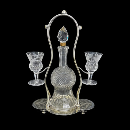 Victorian Edinburgh crystal 'Thistle' decanter set, 2 cordial glasses