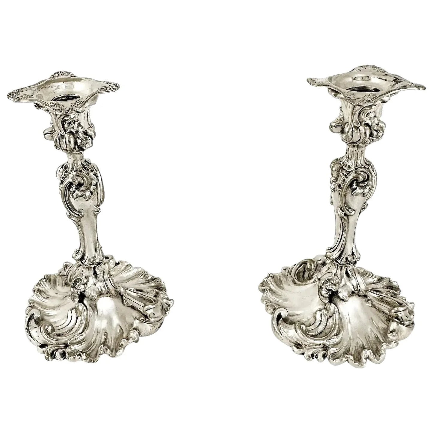 Edwardian Elkington silver plated Rococo candlesticks