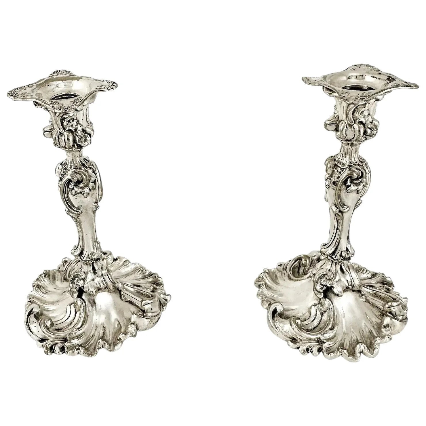 Edwardian Elkington silver plated Rococo candlesticks