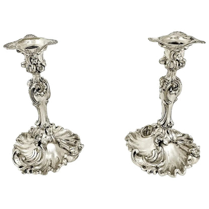 Edwardian Elkington silver plated Rococo candlesticks