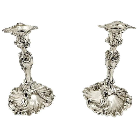 Edwardian Elkington silver plated Rococo candlesticks