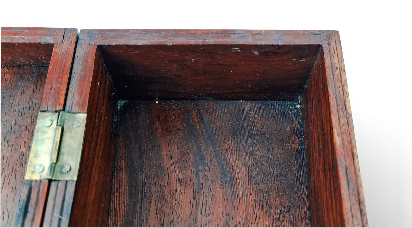 Victorian walnut piqué glove box with lock and key