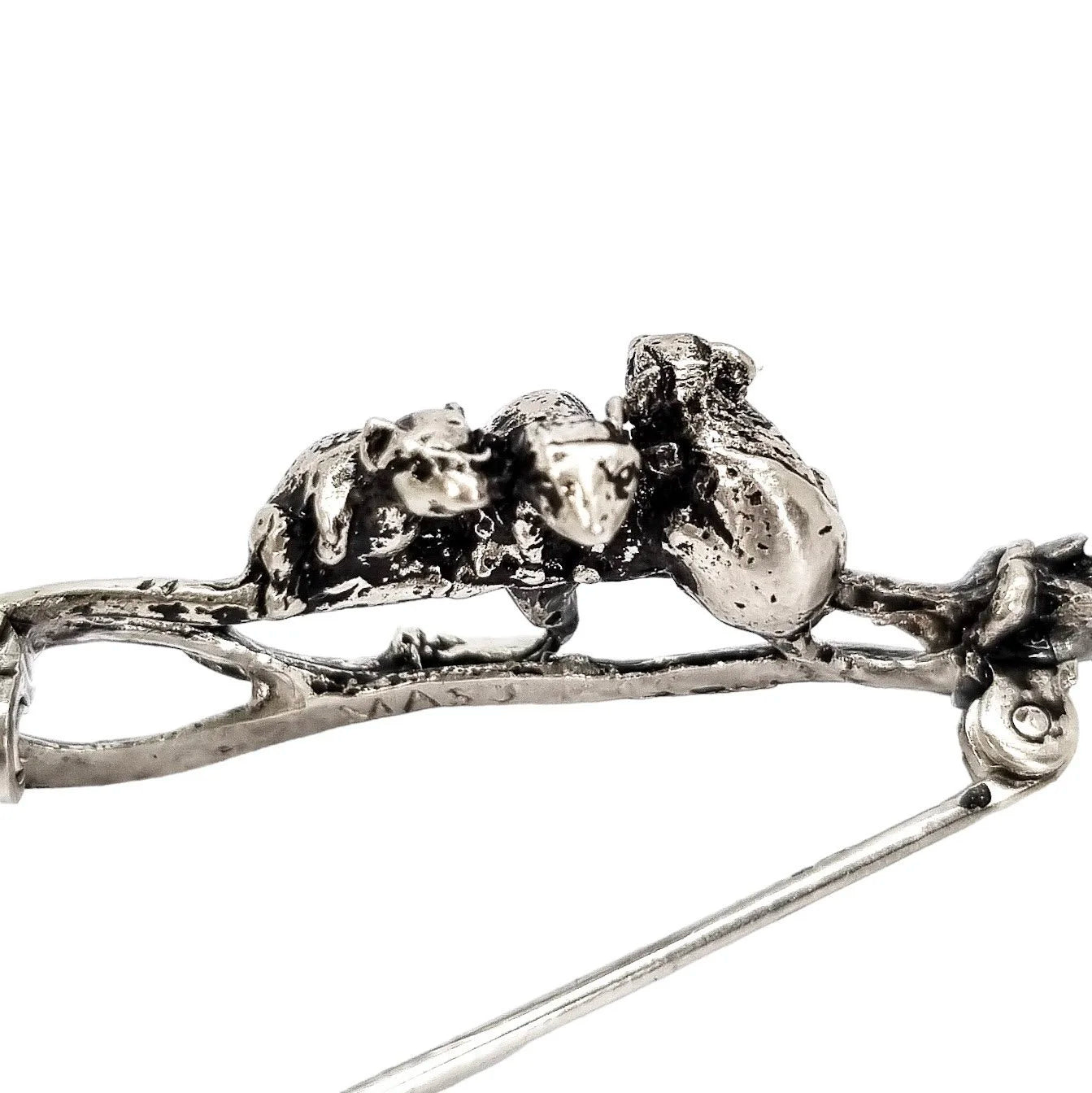 Vintage MASJ three mice on wheat stalk novelty bar brooch