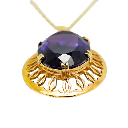 Vintage 9ct gold pendant necklace with 23ct colour-change sapphire, Romantic Revival design, 1970