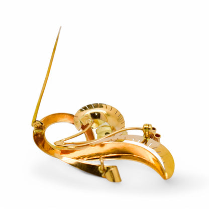 Vintage 1960's boxed Italian Varese 18ct gold floral spray brooch set with pink sapphires