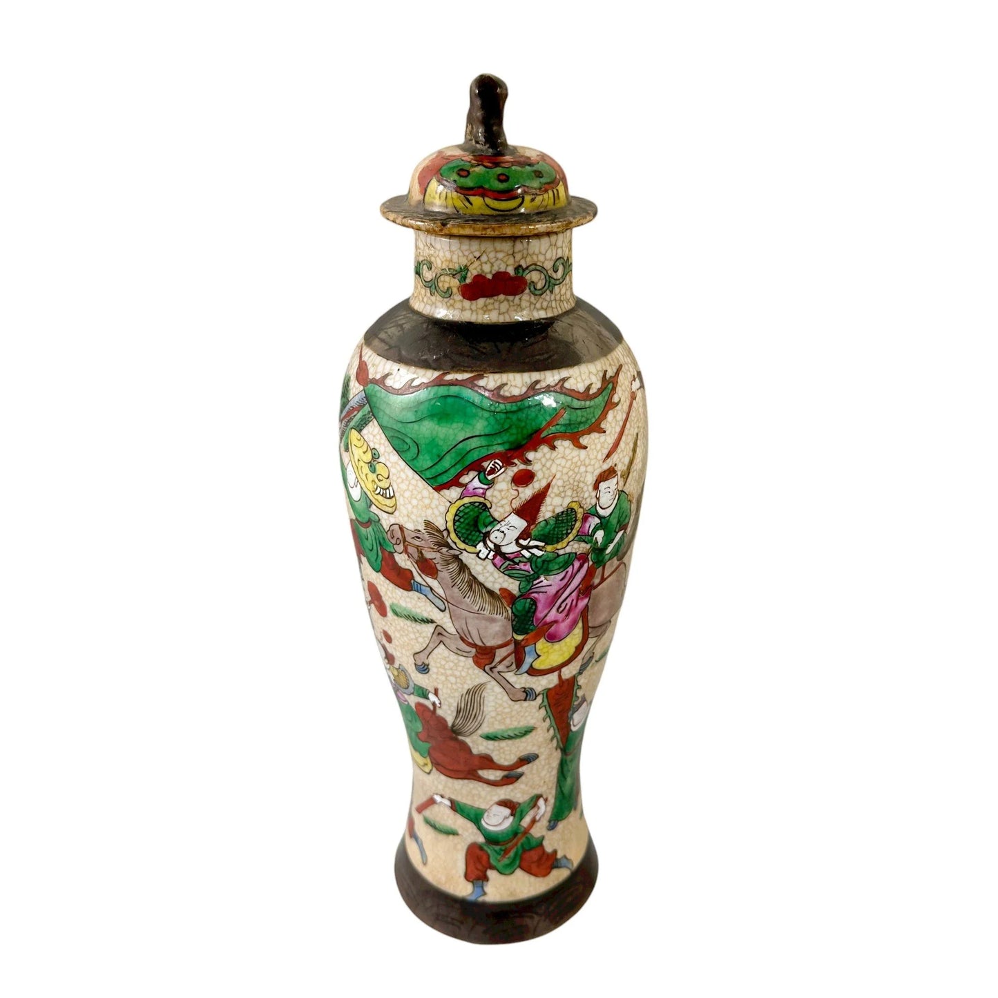 19th century Chinese Chenghua style famille verte crackle glaze jar vase