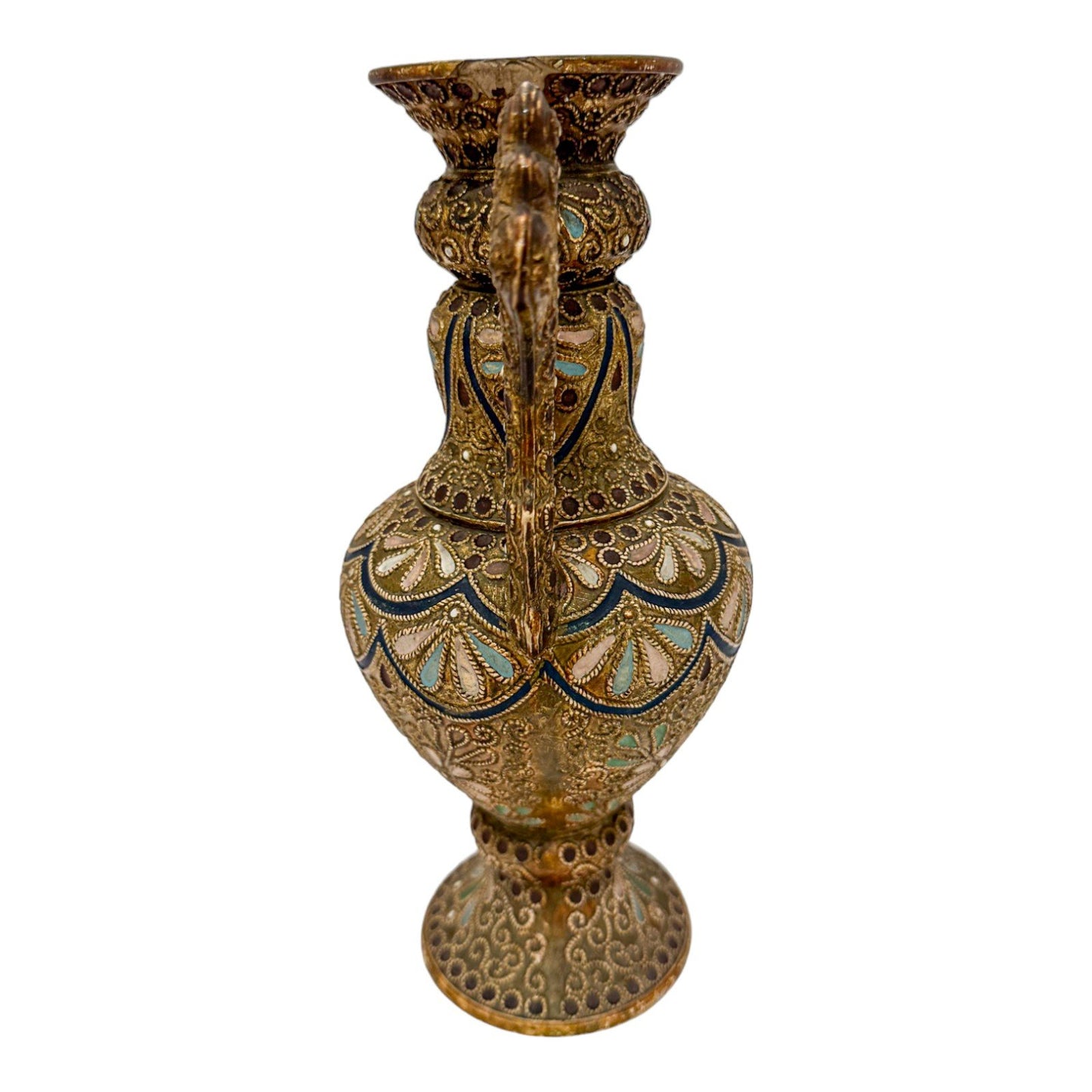 Victorian Wilhelm Schiller & Sohn pottery baluster ewer in Islamic style