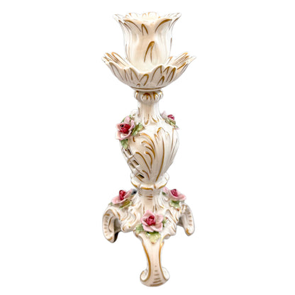 Vintage German porcelain Plaue Schierholz floral candlestick in Rococo style