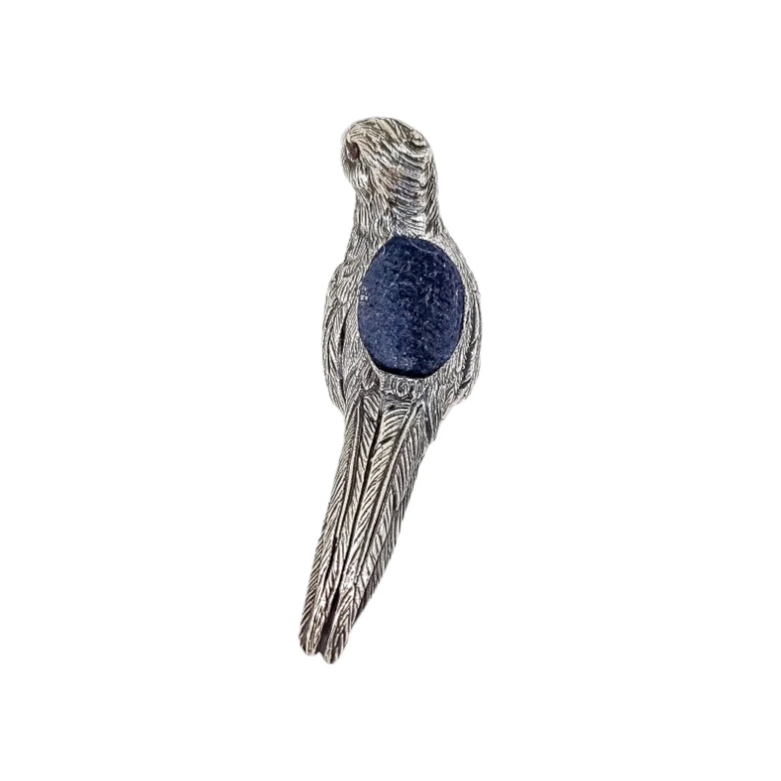 Edwardian style sterling silver bird pheasant pin cushion with ruby red eyes