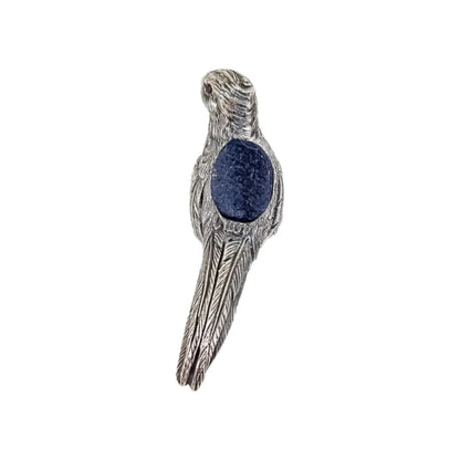 Edwardian style sterling silver bird pheasant pin cushion with ruby red eyes