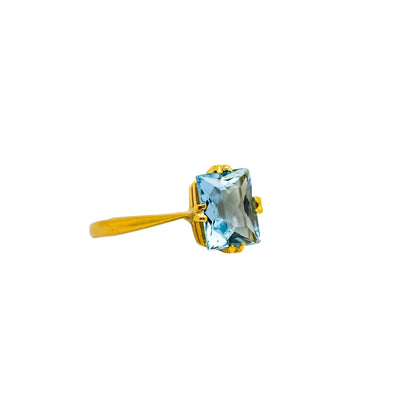 Antique 1.35 ct aquamarine solitaire ring in 22 ct yellow gold, size K ½