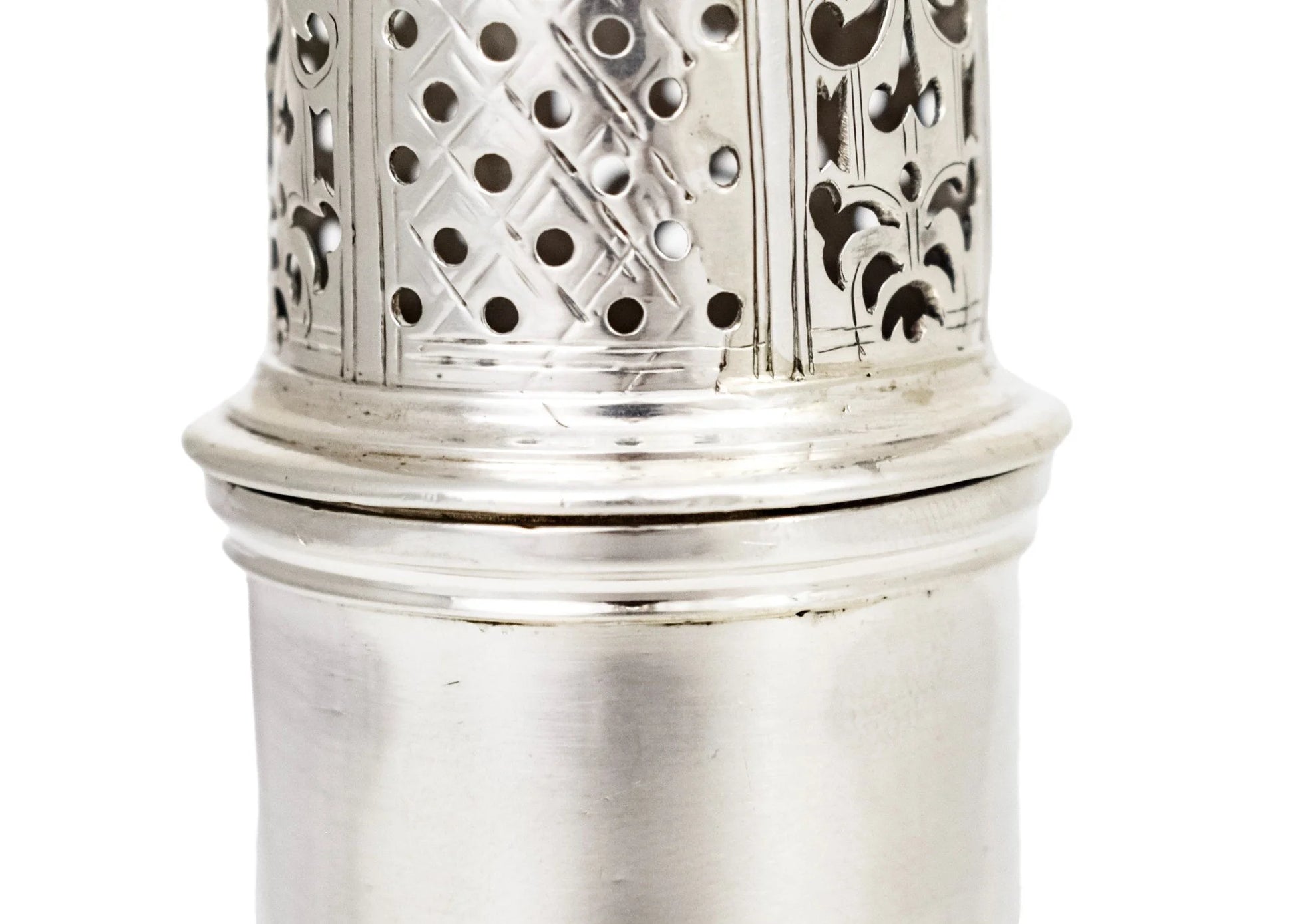 George II large sterling silver pepper pot / sugar sifter, Samuel Wood, 1740