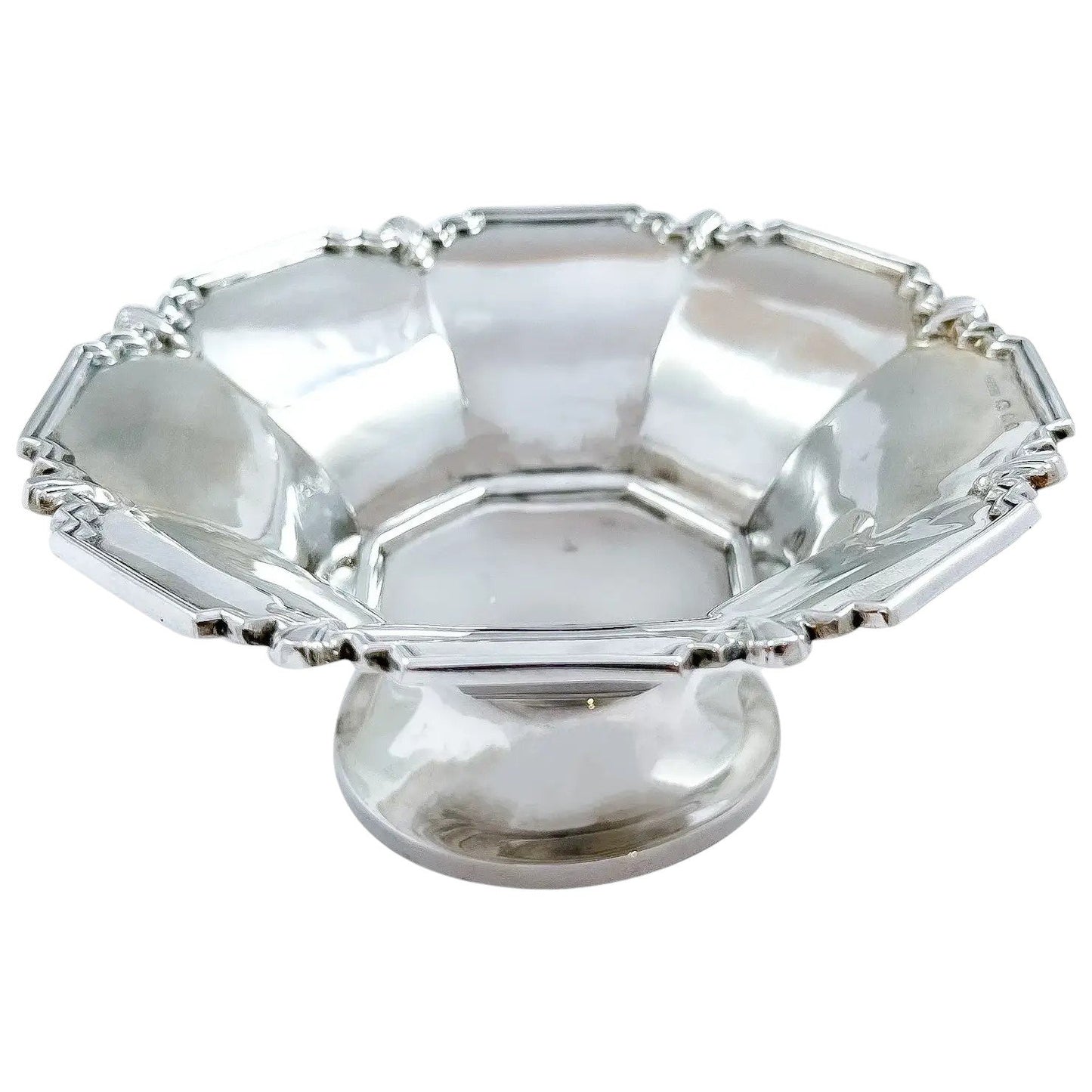 Art Deco sterling silver pedestal octagonal sweetmeat basket / bonbon dish