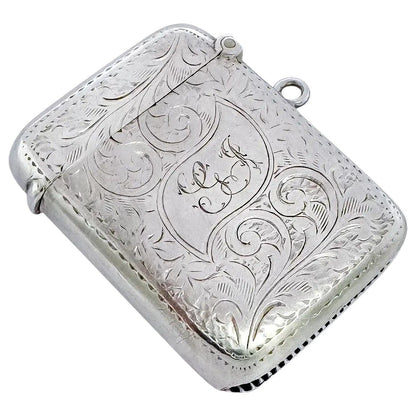Sterling silver Edwardian vesta case engraved with Art Nouveau scrolling foliage