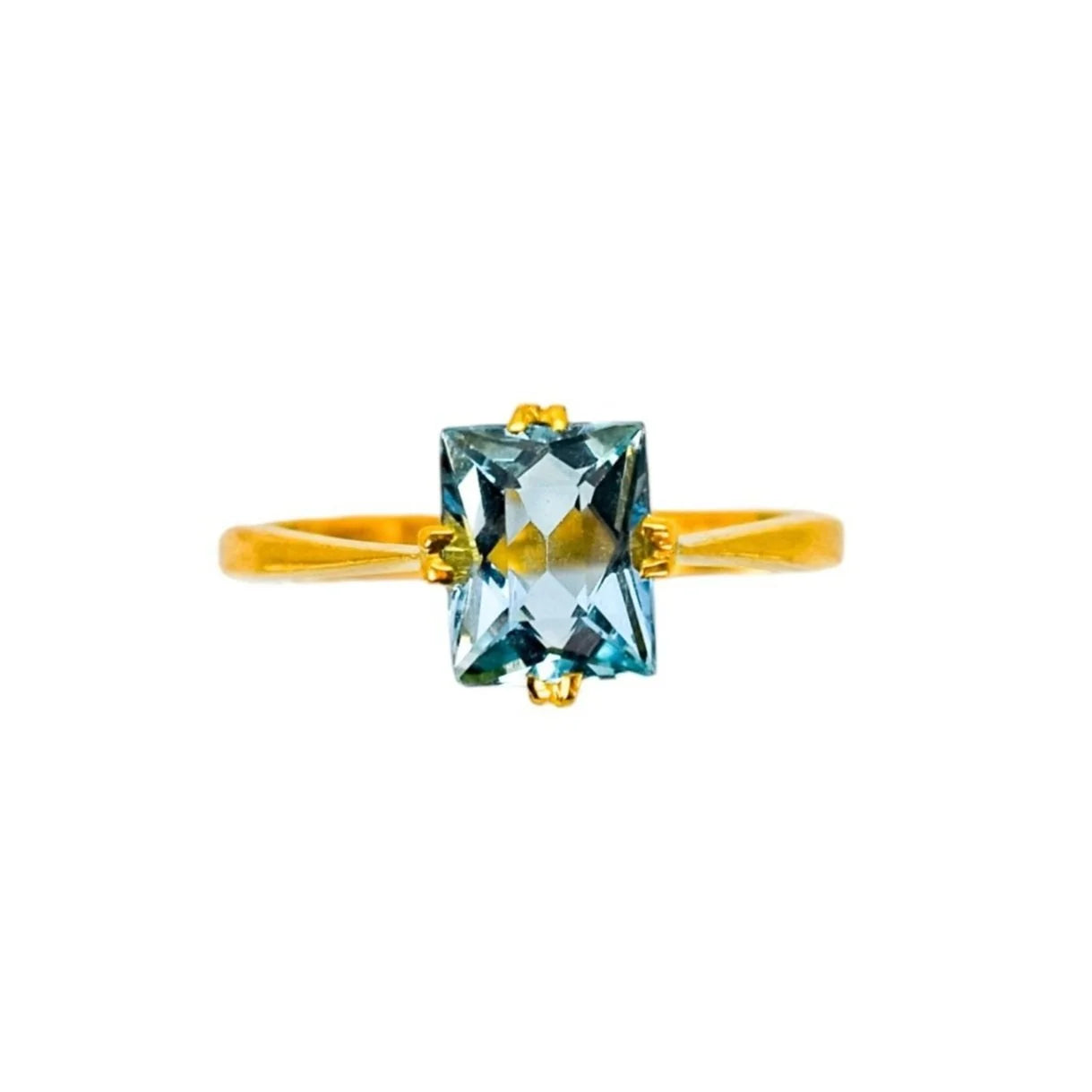 Antique 1.35 ct aquamarine solitaire ring in 22 ct yellow gold, size K ½