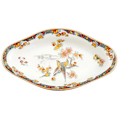 Vintage French Limoges porcelain candy dish with paradise bird motif