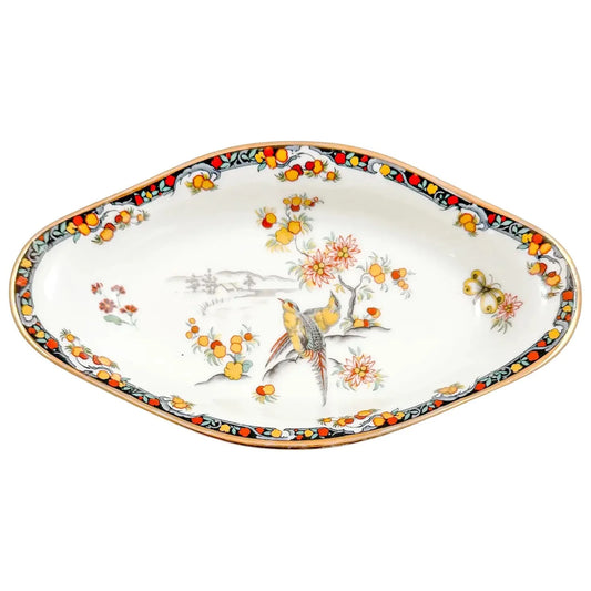 Vintage French Limoges porcelain candy dish with paradise bird motif