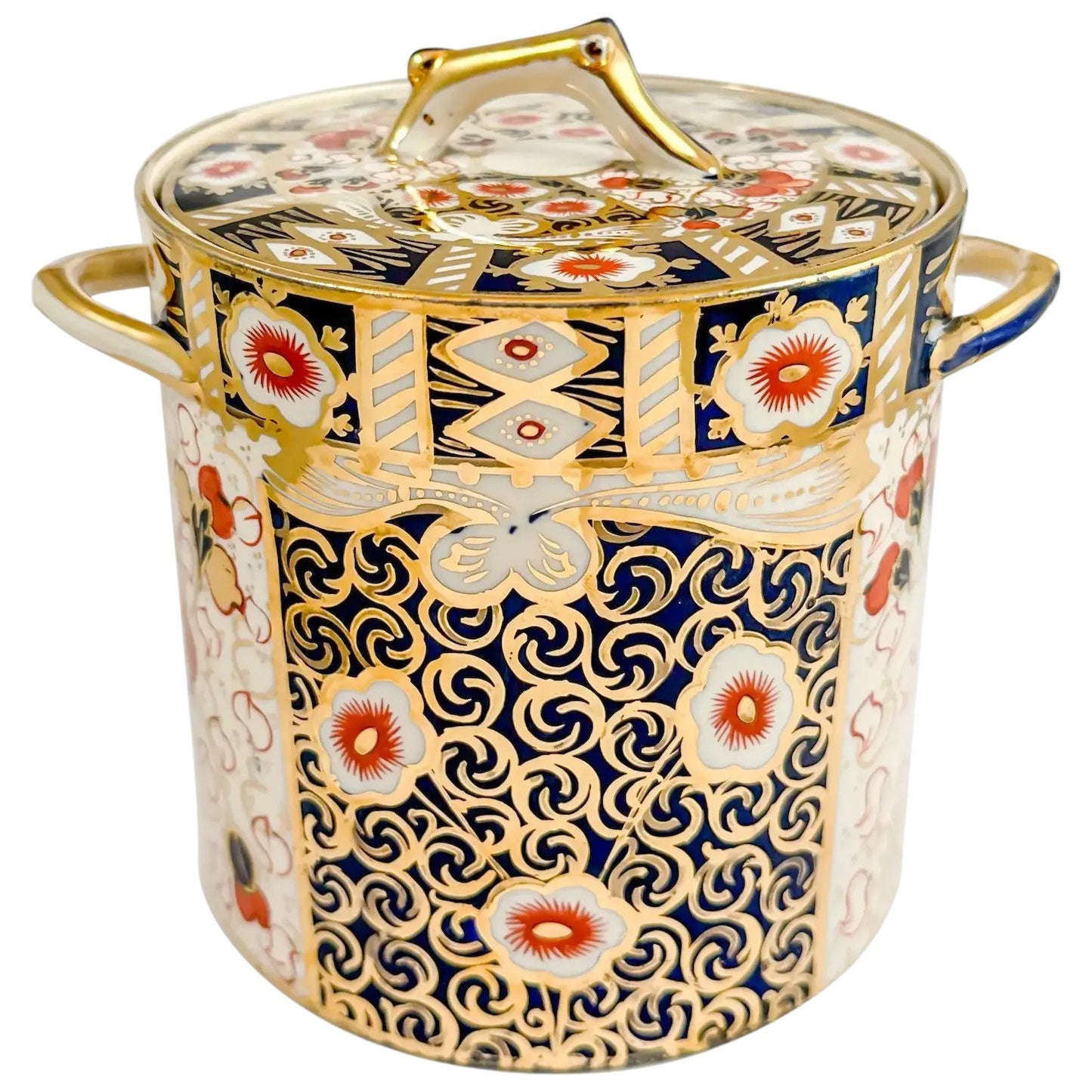 Victorian Royal Crown Derby Imari two-handled large biscuit barrel