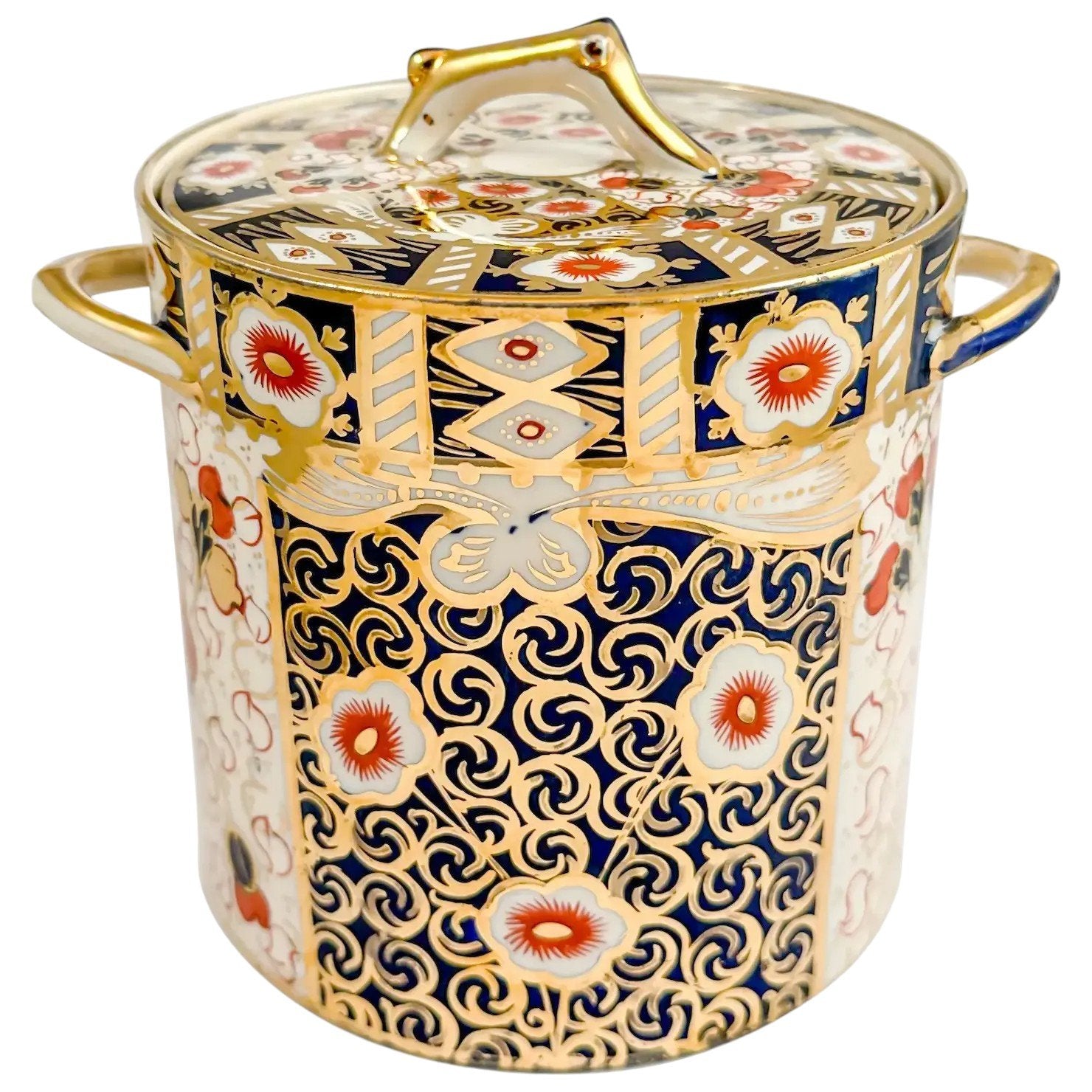 Victorian Royal Crown Derby Imari two-handled large biscuit barrel